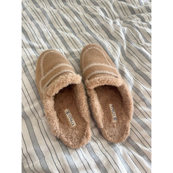 VIVAIA Round Toe Fluffy Mule Slippers in Khaki Brown Women’s Size 39 - Picture 3 of 10